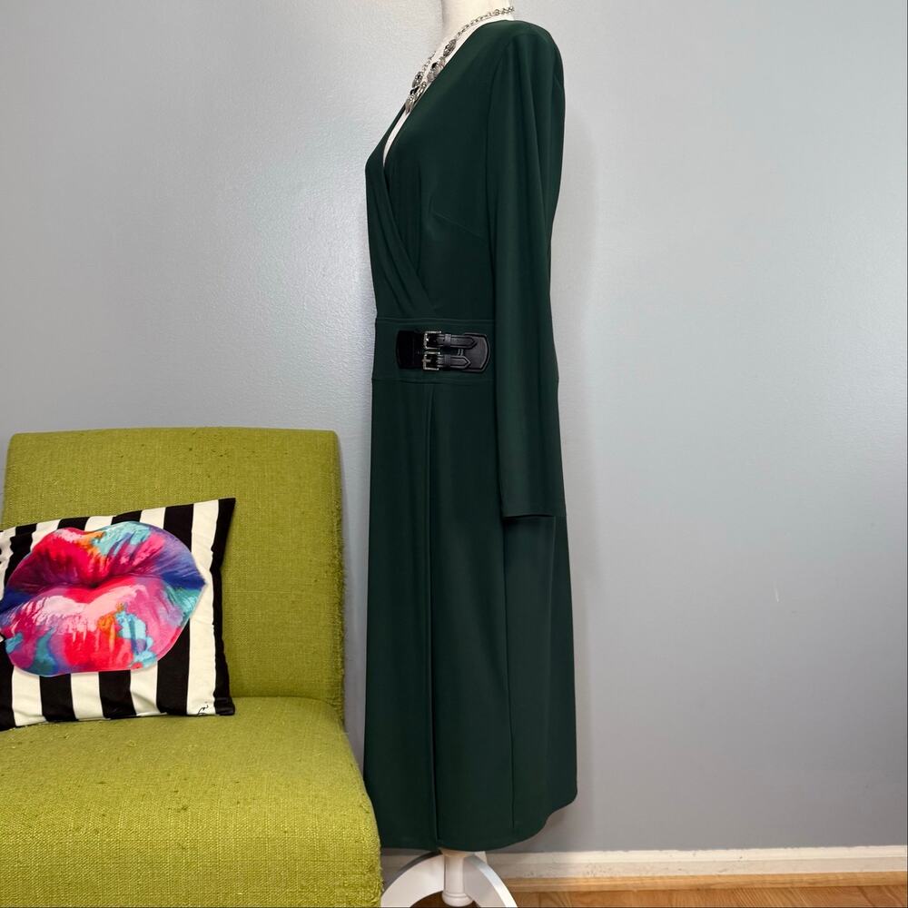 Ralph Lauren Green Jersey Long Sleeve Midi Faux Wrap Dress 12 - Picture 3 of 6